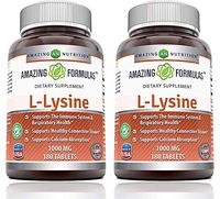 Amazing Formulas L-Lysine 1000mg Amino Acid Vitamin Tablets (Non-GMO,Gluten Free) - Commonly Used for Cold Sores, Shingles, Immune Support, Respiratory Health & More (180 Count (Pack of 2)