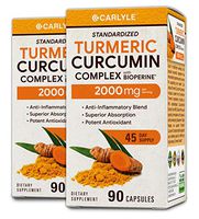Turmeric Curcumin 2000 mg 180 Capsules | with 95% Standardized Curcuminoids and Bioperine | Pain Relief and Joint Support | Non-GMO, Gluten Free | by Carlyle
