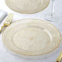BalsaCircle 24 pcs 9-Inch Gold Glittered Clear Plastic Round Plates - Disposable Wedding Party Catering Tableware