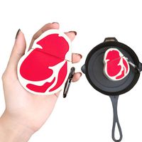 ICI-Rencontrer Creative Steak Design Airpods Case, Cute Fresh Food Wieless Charging Headset Protective Case, Soft Silicone Anti-Scratch Shockproof Airpods Accessories With Carabiner