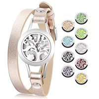 GFONDINGD Essential Oil Diffuser Bracelet for Women, Tree of Life Locket Bracelet Leather Band with 10 Felt Pads Jewelry Gift Set (25 mm Rose Gold)