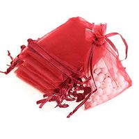 Akstore 100Pcs 2.8"x3.6"(7x9cm) Sheer Drawstring Organza Jewelry Pouches Wedding Party Christmas Favor Gift Bags (Red)