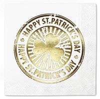 Happy St. Patrick's Day Coin Pack 50 Napkins White - Gold Foil Cocktail