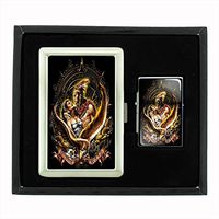 Aztec Warrior S6 Silver Cigarette Case/Wallet and Flip Top Oil Lighter Gift Set