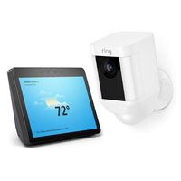 Ring Spotlight Cam Wired: Plugged-in HD security camera with built-in spotlights, two-way talk and a siren alarm, White with Echo Show (2nd Gen) - Charcoal