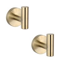 Bathroom Brushed Gold Coat Hook SUS 304 Stainless Steel Single Towel/Robe Clothes Hook for Bath Kitchen Contemporary Hotel Style Wall Mounted 2 Pack,