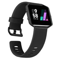 UMAXGET Compatible with Fitbit Blaze Bands with Metal Frame, Silicone Soft Sport Smartwatch Replacement Wristband for Men Women, Black Band with Black Frame