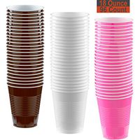18 oz Party Cups, 96 Count - Brown, White, Hot Pink - 32 Each Color
