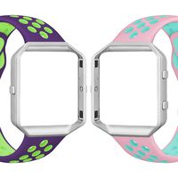 UMAXGET Compatible with Fitbit Blaze Bands, Soft Breathable Silicone Sport Band with Silver Metal Frame Compatible with Fitbit Blaze Smart Watch for Men Women, Small Large