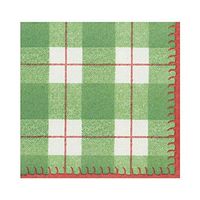 Caspari Plaid Check Paper Linen Luncheon Napkins in Green, 15 Per Package