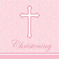 Creative Converting 18 Count Christening Lunch Napkins, Faith Pink