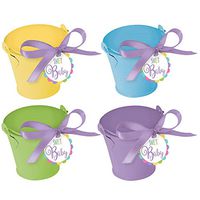 amscan Adorable Assorted Pastel Mini Metal Pail Party Favors Kit (18 Count), 5.5 x 6, Green/Purple/Yellow