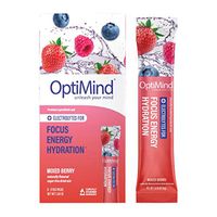 OptiMind Focus + Energy: Sugar-Free, Electrolyte Water Booster for Nootropics, Vitamins, Energy (Natural Mixed Berry Flavor, 8 Pack)