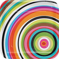 Club Pack of 120 Vibrantly Colored Frenzy Bull Ring Square Dinner Plates 10.5"