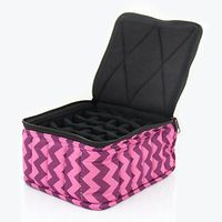 30-Bottle Essential Oil Designer Carrying Case Holds 5ml, 10ml and 15ml Bottles - Chevron - Light/Dark Pink w/Black Interior - 4" high