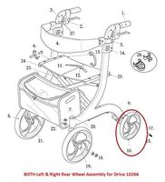 Left & Right Rear Wheel Assemblies with Bearings for Drive RTL10266 Nitro Rollator Walker (1026612-L & 1026612-R) Both Rear Wheels
