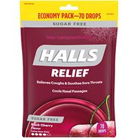 HALLS Sugar Free Black Cherry Cough DropsIncludes one 70 ct. bag of HALLS Sugar Free Black Cherry Flavor Cough Drops.