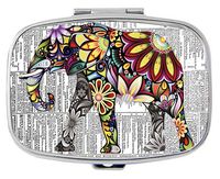 BeeGogo - Mandala Floral Elephant Camo Custom Silver Stylish, Slim Design Pill Box Holder，Rectangle Medicine Vitamin Organizer Pill case