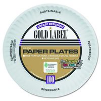 AJM Packaging CP9GOAWH Gold Label White Coated Paper Plate, 9" Diameter (12 Packs of 100)