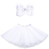 BGFKS 5 Layered Tulle Tutu Skirt for Girls with Hairbow and Hairties, Ballet Dressing Up Kid Tutu Skirt (White, 2-8 Years Old)