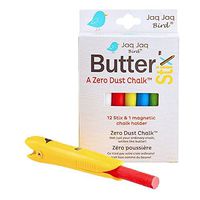 Premium 12-Count Colored Dustless Chalks by Jaq Jaq Bird - Non-Toxic, Truly Dust Free Chalk for Art, Decorating - Includes Fun Magnetic Chalk Holder w/Kid-Friendly Grip, Easy to Clean