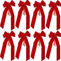 32" x 13" Red Velvet Christmas/Holiday Bows w/Decorative Bells (8 Bows)
