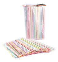 Chef Craft 21099-3PK-X Pack of 450 Disposable Plastic Straight Straws, Assorted Colors, Striped 9" Long, Silver