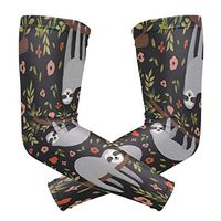 LEVEIS Cute Baby Sloth with Flowers Branch Arm Sleeves UV Protection for Men Women Sunblock Protective Gloves Running Golf Cycling Driving Long Arm Cover 1 Pair