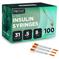 Prove Insulin Syringes, 31 Gauge .5cc 8mm 5/16’’- 100 Count | 100ct Single-use Insulin Syringe with Needle