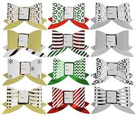 Set of 12 AssortedHoliday Label Gift Bows with Foil Glitter - Perfect for Preparing Elegant Gifts This Holiday Season!