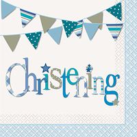 UNIQUE PARTY 52052 - Blue Bunting Christening Napkins, Pack of 16