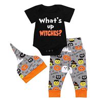 3Pcs/Set Baby Boy Girl Infant Rompers Letter Print Romper Jumpsuit Halloween Pants Outfits Set (suit for 0-6 months, Black)