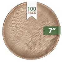CaterEco Round Palm Leaf Salad Plates (100 Pack) | Ecofriendly Disposable Dinnerware | Heavy Duty Biodegradable Party Utensils for Wedding, Camping & More