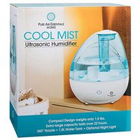 Pure Air Essentials Works Cool Mist Ultrasonic Humidifier, Moisturizes Air, Adjustable Mist Options, 360° Nozzle