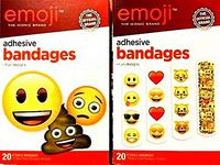 EMOJI Adhesive Bandages Bundle Set of 2 Boxes/Packs - 20 Strips per Box (Total 40 Bandages) Assorted Icons Faces Designs Poo The Official Iconic Brand
