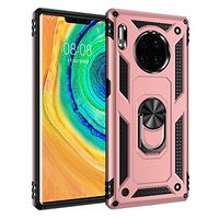 Case Compatible with Huawei Mate 30 pro Case Slim Soft Silicone+Hard Plastic Cover with Frame Finger Grip Rotating Ring Holder Stand Work with Magnetic Car Mount Protective Bumper case (Rose Gold)