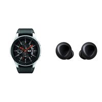 Samsung Galaxy Smartwatch (46mm) Silver (Bluetooth) - US Version with Warranty & Galaxy Buds, Bluetooth True Wireless Earbuds (Wireless Charging Case Included), Black - US Version with Warranty