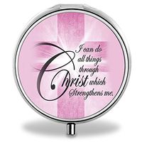 IMLONE Pill Organizer, Customized Christian Quotation Pill Boxes with 3 Components and Mirror for Travelling and Daily Needs