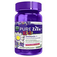 Vicks PURE Zzzs Kidz Melatonin Lavender & Chamomile Sleep Aid Gummies for Kids & Children, Natural Berry Flavor, 0.5mg per gummy, 48 Count