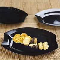 Efavormart 50 Pcs - Black 10.5" Crescent Oval Shaped Disposable Plastic Plate for Restaurant Wedding Catering Party Banquet Events