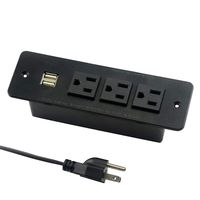 Conference Recessed Power Strip Socket with 3 AC Outlets 2 USB Hubs 2.1A 3 Meters Power Cord Flat Plug Black Color