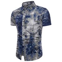 LinqiudD 2019 New Men Summer Bohe Floral Short Sleeve Linen Basic T Shirt Blouse Top Plus Size (Blue,L)