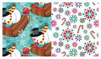 Reversible Snowman Snowmen Snowflakes Christmas Gift Wrap Wrapping Paper - 15 Foot Roll