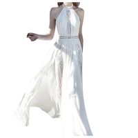 Howley Fashion Sexy Lady Sexy Sleeveless Halter Lace Embroidered Cutout Dress (White, L)