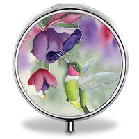 Ojanus Portable Daily Pill Box Plastic Travel Case, Round Medicine Case with Hummingbird Pattern, Medicine Holder Organizer Box for Purse, Compact 3 Compartments
