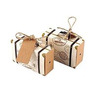 BUYITNOW Vintage Suitcase Kraft Favors Boxes with Twine Wedding Party Candy Boxes, Set of 50