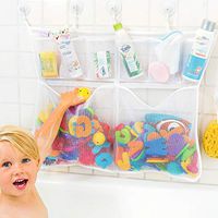 Tub Cubby Bath Toy Organizer - Large 23x30" Mold Resistant Mesh Net 6 Divider Bins - Kids Bathtub Shower Caddy Storage Set 10 Suction & Sticker Hooks