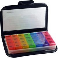 Small Pill Organizer 7 Day Weekly Travel Case Medication Reminder Pill Box Morning Noon Afternoon Night Daily 28 Detachable Compartments