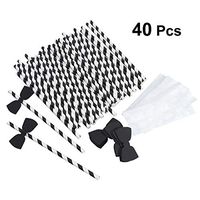 LUOEM Bow Ties Paper Straws Decorative Cocktail Drinking Straws for Wedding Birthday Graduation Party Decoration Supplies, Pack of 40