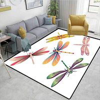 Dragonfly Print Area Rug Modern, Five Spiritual Bugs in Modern Abstract Patterned Beauty Elegance Artsy Motif, Durable Carpet Area rug - Living Dinning Room Bedroom Rugs and Carpets(2'x 3')